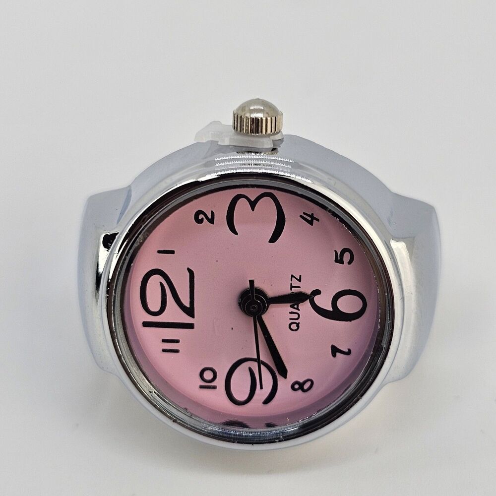 Pink Dial Ring Watch Women Analog Quartz Watch Stretch Band Finger Watch NewBatt